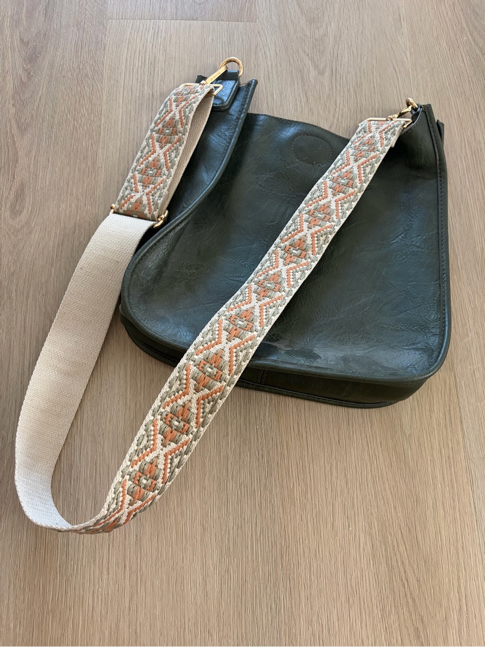 Ah Dorned Black Crossbody Bag with Patterned Strap